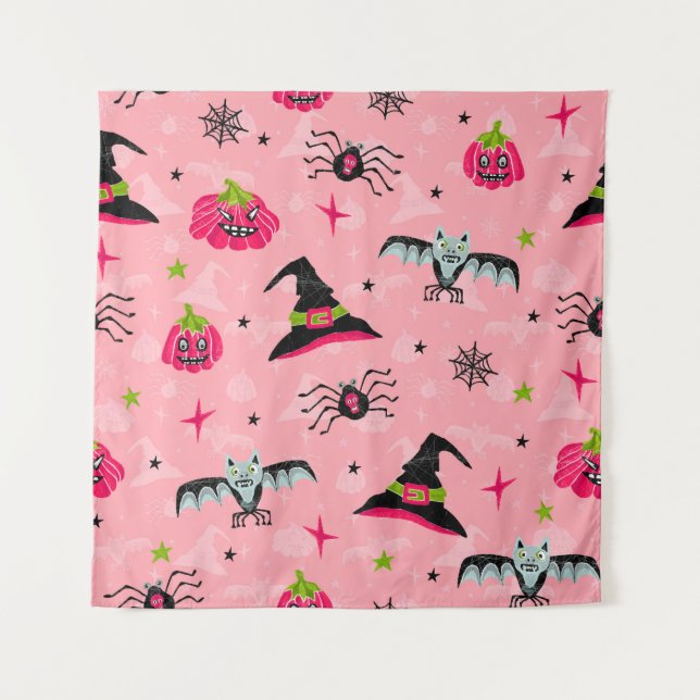 Halloween Kürbis, Fledermäuse: nahtloser Hintergru Wandteppich (Vorderseite)