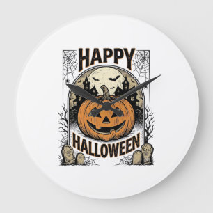 Halloween-Kürbis-Friedhof Vintage Gruseliges T-Shi Große Wanduhr