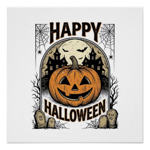 Halloween-Kürbis-Friedhof Vintage Gruseliges T-Shi Poster