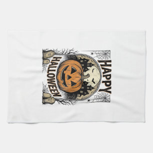 Halloween-Kürbis-Friedhof Vintage-spooky-T-Shirt-A Geschirrtuch