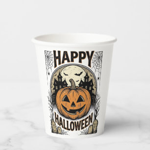 Halloween-Kürbis-Friedhof Vintage-spooky-T-Shirt-A Pappbecher