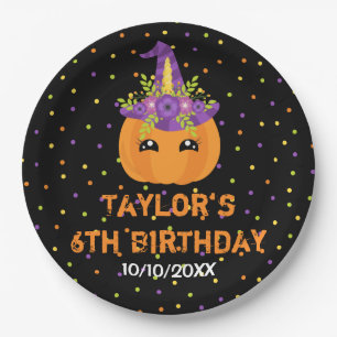 Halloween-Kürbis-Geburtstag Schwarz und Orange Pap Pappteller