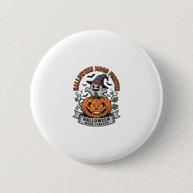Halloween-Kürbis-Geist Vintage-Stich-Shirt_1 Button (Vorderseite)
