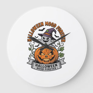 Halloween-Kürbis-Geist Vintage-Stich-Shirt_1 Große Wanduhr