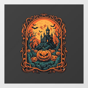 Halloween-Kürbis-Geisterhaus Vollmond Fledermäuse Fensteraufkleber