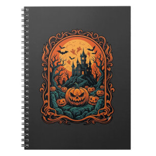 Halloween-Kürbis-Geisterhaus Vollmond Fledermäuse Notizblock