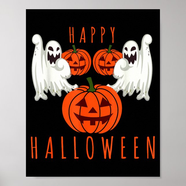 Halloween-Kürbis-Gesicht mit gruseligen Geistern Poster (Vorne)
