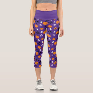 Halloween Kürbis Gespenster Fledermäuse lila Muste Capri Leggings