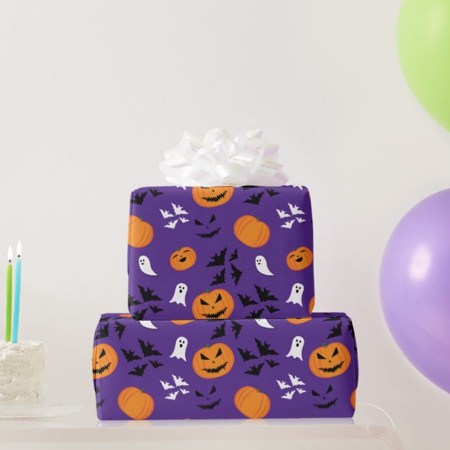 Halloween Kürbis Gespenster Fledermäuse lila Muste Geschenkpapier (Partygeschenke)