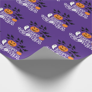 Halloween Kürbis Gespenster Fledermäuse lila Muste Geschenkpapier