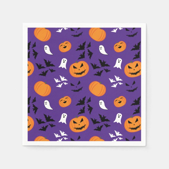 Halloween Kürbis Gespenster Fledermäuse lila Muste Serviette (Vorderseite)
