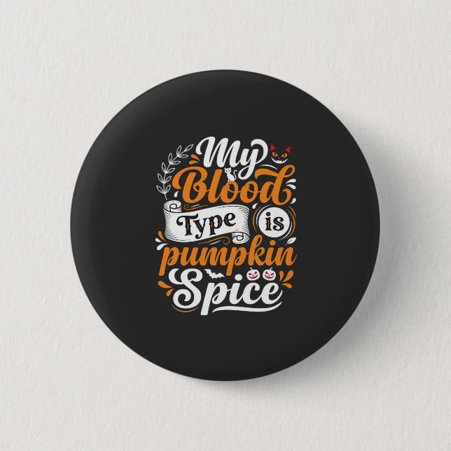 Halloween-Kürbis-Gewürz-Blut-Typ-Retro-Typographie Button (Vorderseite)