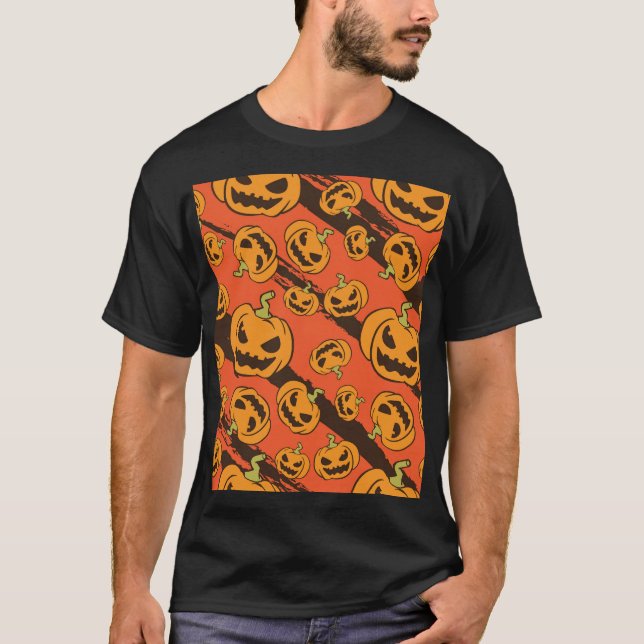 Halloween-Kürbis: Grusel nahtloses Muster T-Shirt (Vorderseite)