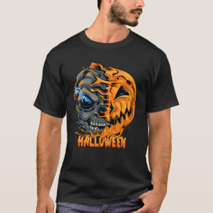 Halloween Kürbis halb Schädel sieht unheimlich und T-Shirt