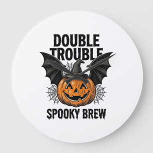 Halloween-Kürbis-Hexe Doppeltes Ärgernis Vintage-D Große Wanduhr
