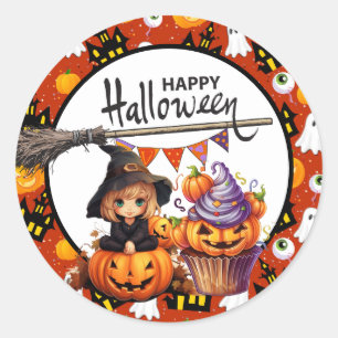 Halloween-Kürbis-Hexe  Runder Aufkleber