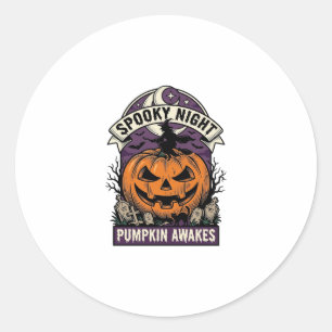 Halloween-Kürbis-Hexe-Vintage-Gruselige-Nacht-Shir Runder Aufkleber