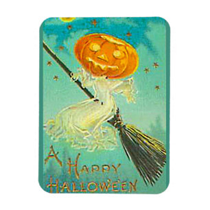 Halloween-Kürbis-Hexe Vintage-Postkarte Magnet