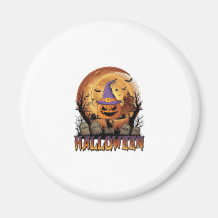 Halloween-Kürbis-Hexenhut-Schwarze Katze Vollmond_ Magnet