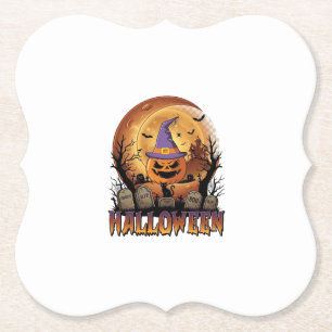 Halloween-Kürbis-Hexenhut-Schwarze Katze Vollmond_ Untersetzer