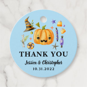 Halloween-Kürbis-Hochzeit Blau Danke Geschenkanhänger