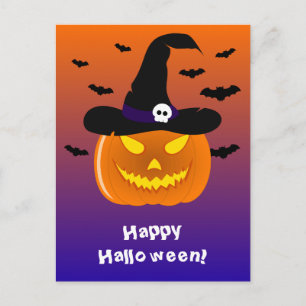 Halloween-Kürbis Jack o' Lantern Hexenhut Postkarte