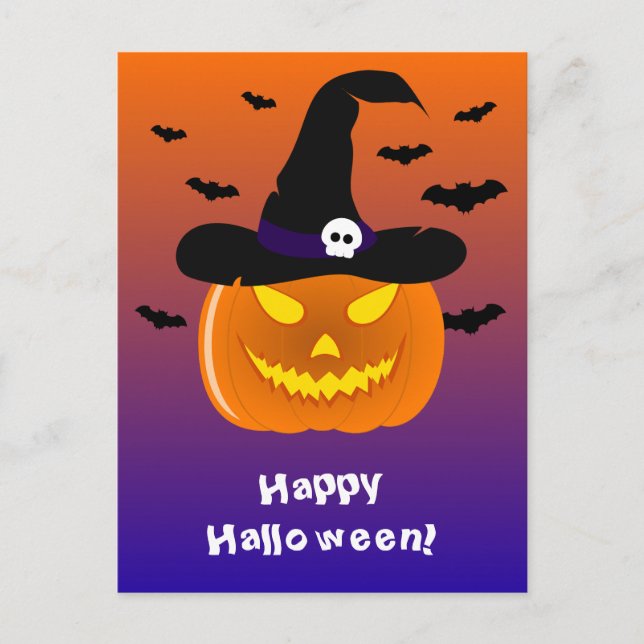 Halloween-Kürbis Jack o' Lantern Hexenhut Postkarte (Vorderseite)