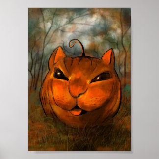 Halloween-Kürbis-Katze-Druck Poster