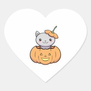 Halloween-Kürbis-Katze Herz-Aufkleber