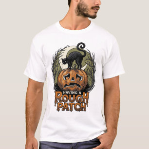 Halloween-Kürbis-Katze-Rau-Flicken-Vintage-Gravur T-Shirt