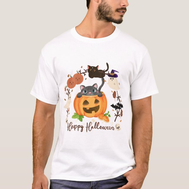 Halloween-Kürbis-Katze T-Shirt (Vorderseite)