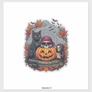 Halloween-Kürbis-Katze-Totenkopf-Sense-Automat-Her Aufkleber