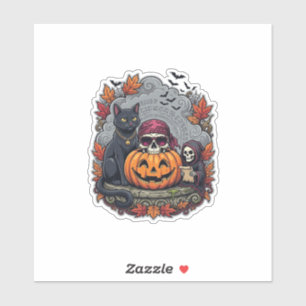 Halloween-Kürbis-Katze-Totenkopf-Sense-Autumn-Laub Aufkleber