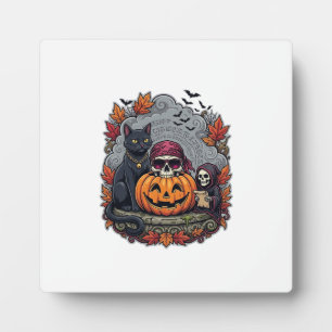 Halloween-Kürbis-Katze-Totenkopf-Sense-Autumn Lea Fotoplatte