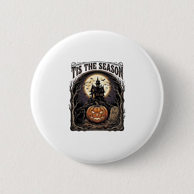 Halloween-Kürbis-Katze Verlassene Vintage-Saison-S Button (Vorderseite)