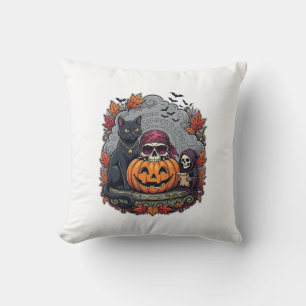 Halloween-Kürbis-Katzen-Schädel-Sense Herbst Laub Kissen