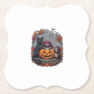 Halloween-Kürbis-Katzen-Schädel-Sense Herbst Laub Untersetzer