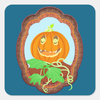 Halloween-Kürbis lächelnd launisch und gruselig Quadratischer Aufkleber