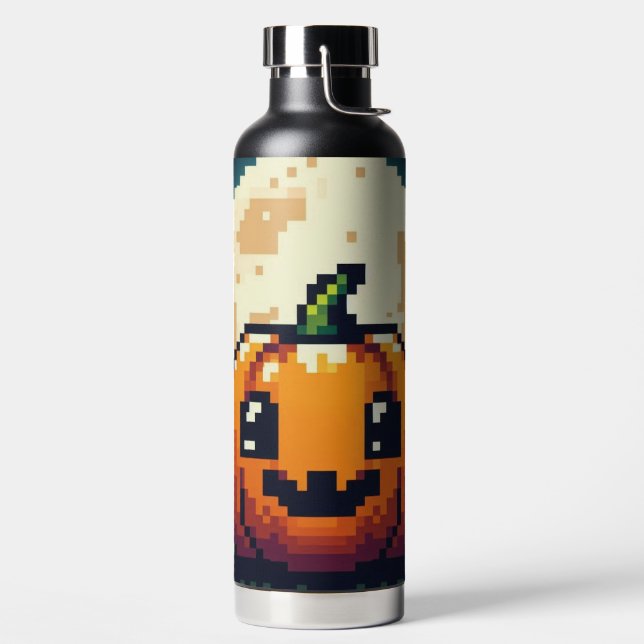Halloween-Kürbis mit 8 bit unter dem Mond Trinkflasche (links)