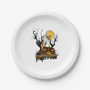 Halloween-Kürbis mit Eule Pappteller
