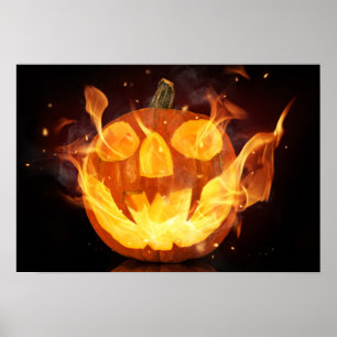 Halloween Kürbis mit Feuer Poster