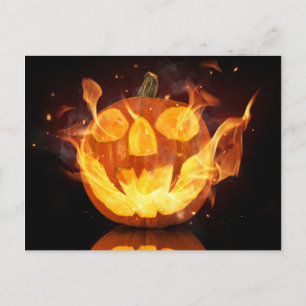 Halloween Kürbis mit Feuer Postkarte