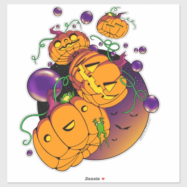 Halloween-Kürbis mit Froschstickerei Aufkleber (Blatt)