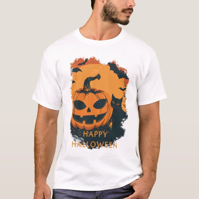 Halloween-Kürbis mit Gefährten T-Shirt (Vorderseite)