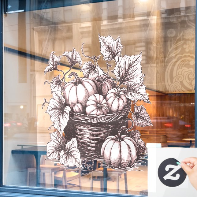 Halloween-Kürbis mit Herbstblättern Fensteraufkleber (Café-Fenster)
