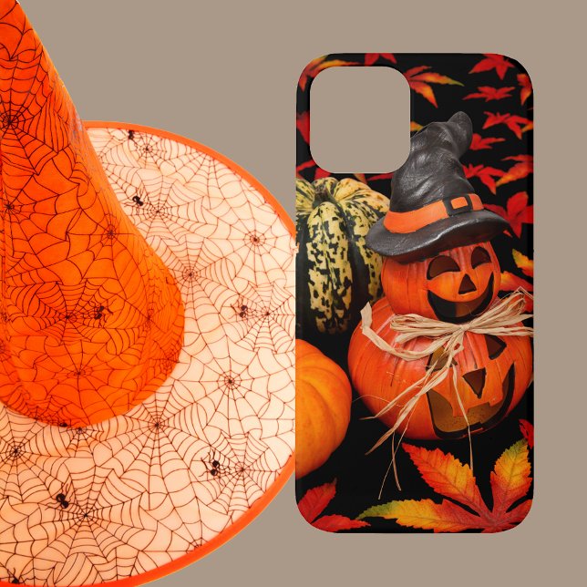 Halloween-Kürbis mit Herbstlauben Case-Mate iPhone Hülle (Carved Pumpkins and Fall Leaves Halloween Phone Case)