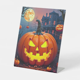 Halloween-Kürbis mit Spinnennetzen Sockelschild