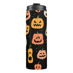 Halloween Kürbis nahtloses Muster. Handzeichen Thermosbecher