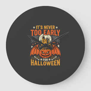 Halloween-Kürbis Nie Zu Früh Burg Grafik_1 Große Wanduhr