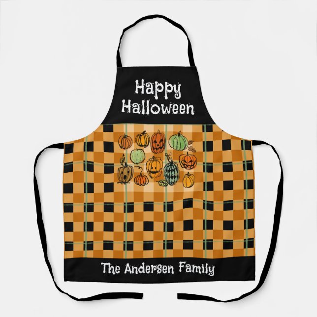 Halloween-Kürbis niedlicher Gingham Schürze (Vorderseite)